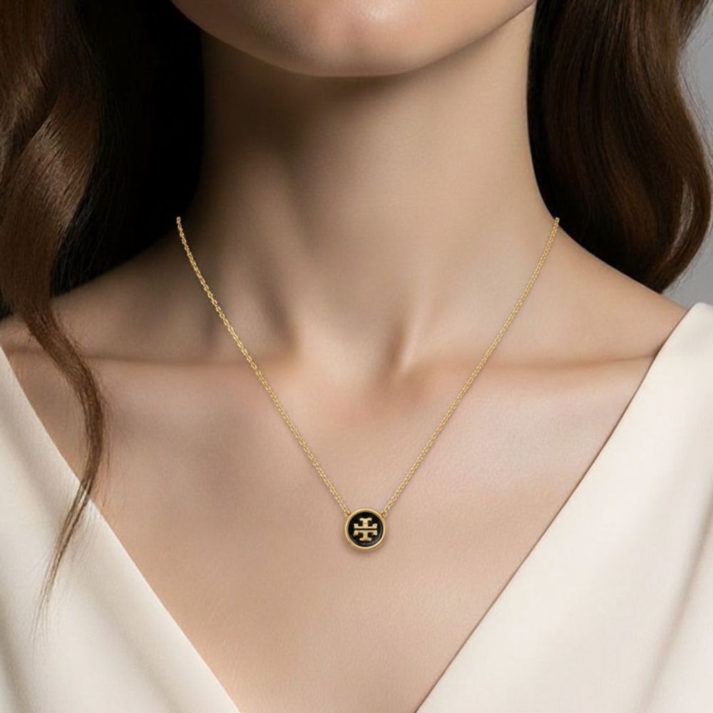 Tory Burch Gold Tone Emblem Necklace